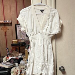 Express Ivory Knit V-Neck Dress